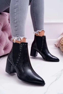 Botki Damskie Na Obcasie Z Gumkami Czarne Trini