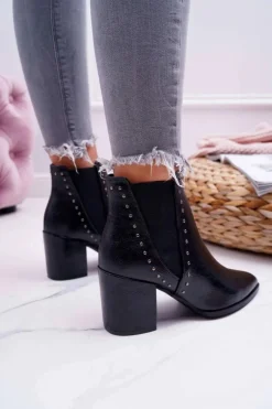 Botki Damskie Na Obcasie Z Gumkami Czarne Trini