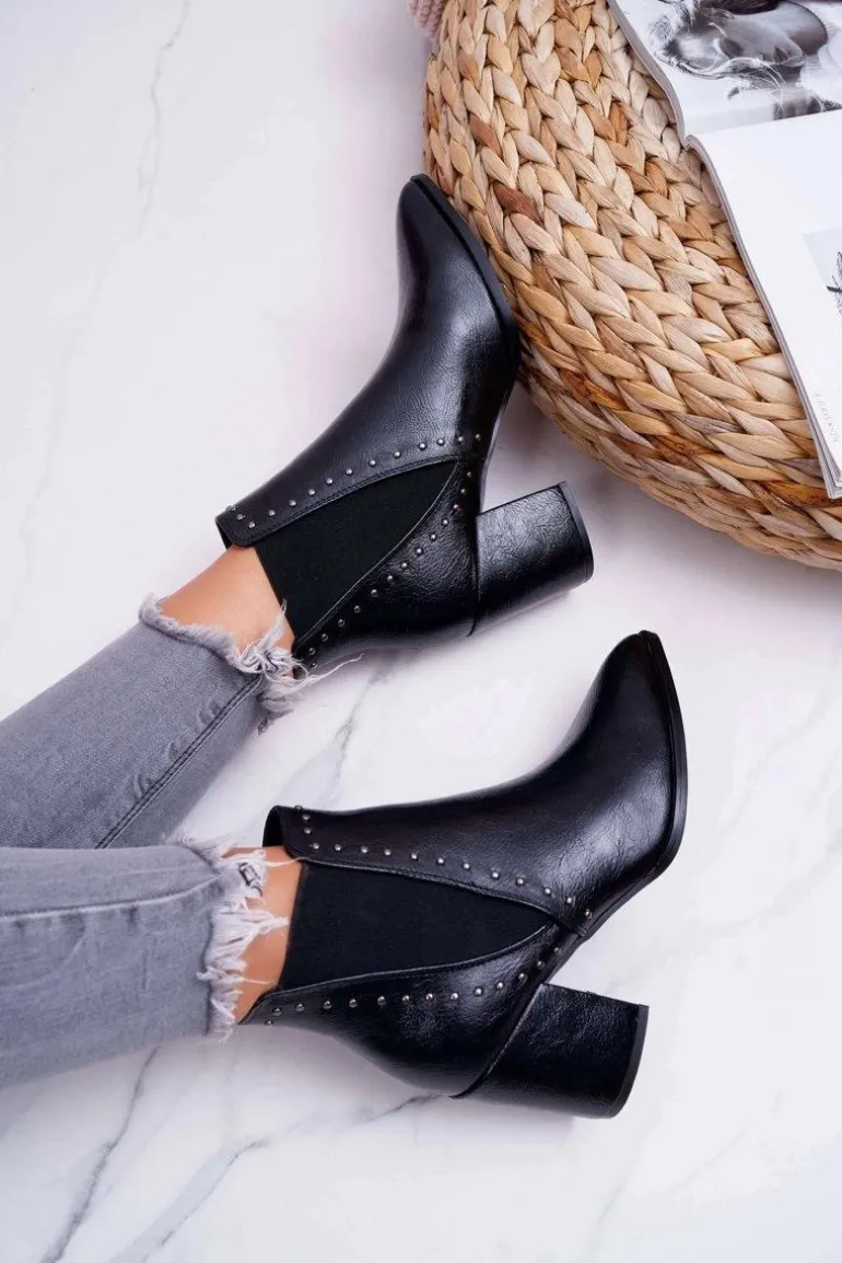 Botki Damskie Na Obcasie Z Gumkami Czarne Trini