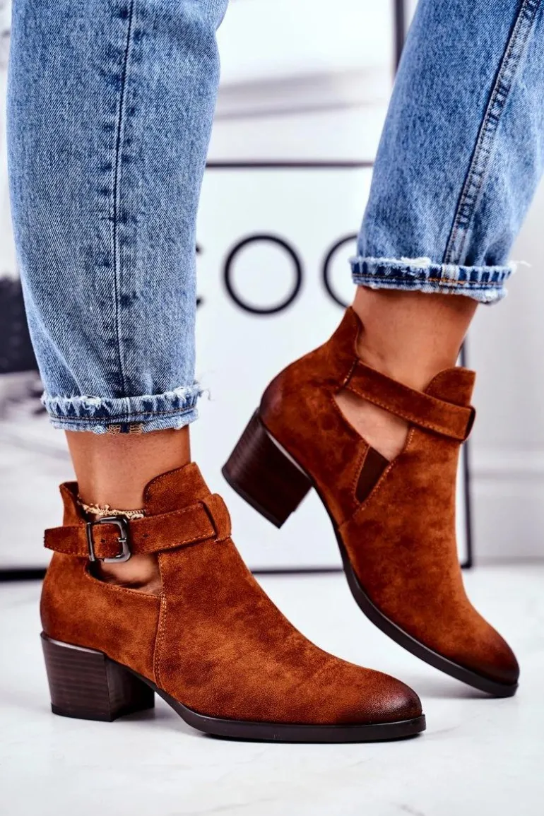 Botki Damskie Na Obcasie Z Wycięciami Camel Sicily