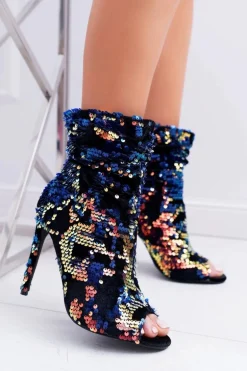 Botki Damskie Na Obcasie Eleganckie z Cekinami Opalizujące Harley