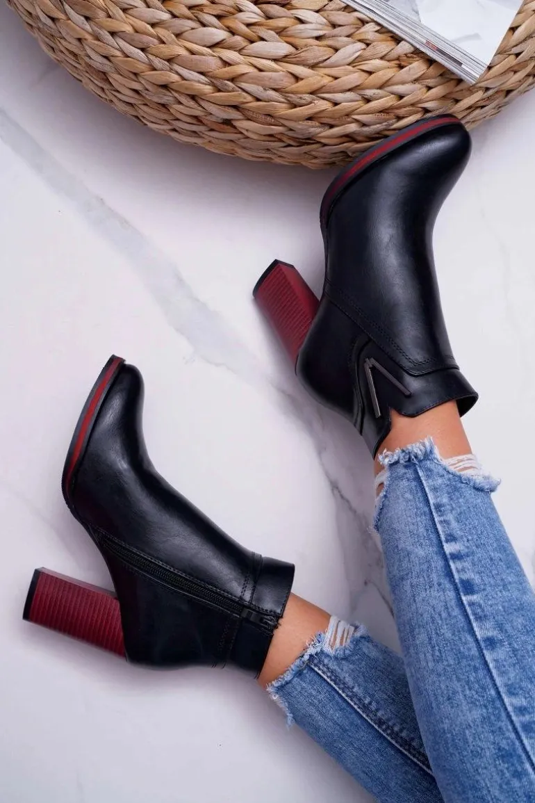 Botki Damskie Na Obcasie Sergio Leone Czarne BT537