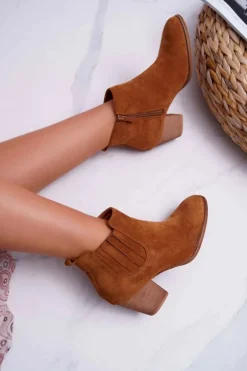 Botki Damskie Na Obcasie Zamszowe Camel Gomen