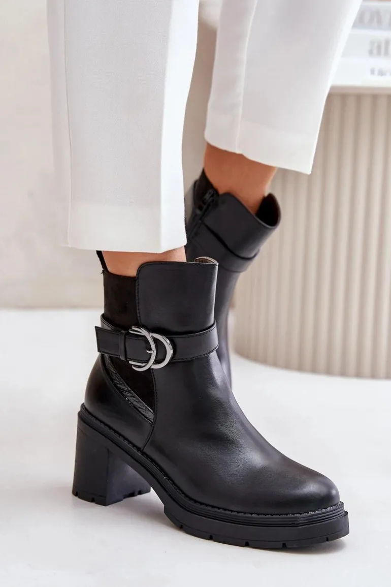 Botki Damskie Na Obcasie Słupku Ocieplane Na Zamek Czarne Inabelle