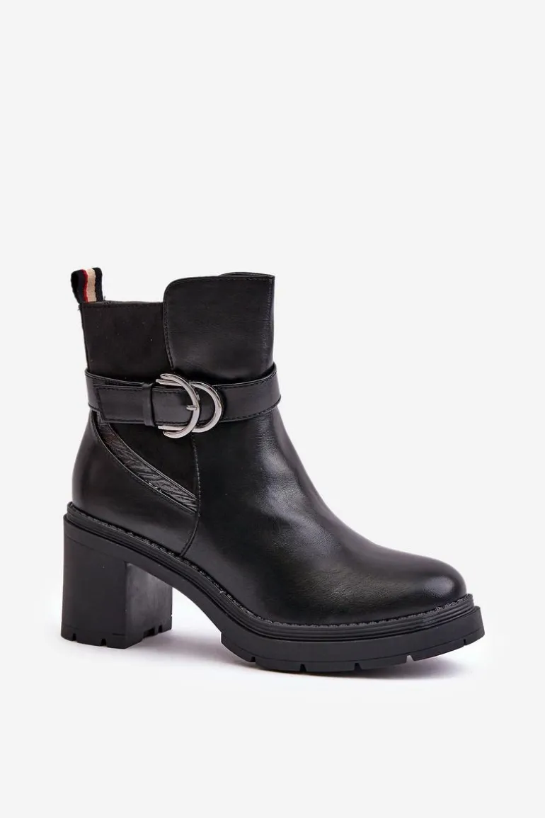 Botki Damskie Na Obcasie Słupku Ocieplane Na Zamek Czarne Inabelle