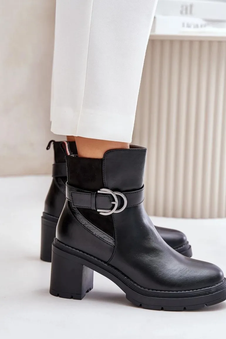Botki Damskie Na Obcasie Słupku Ocieplane Na Zamek Czarne Inabelle
