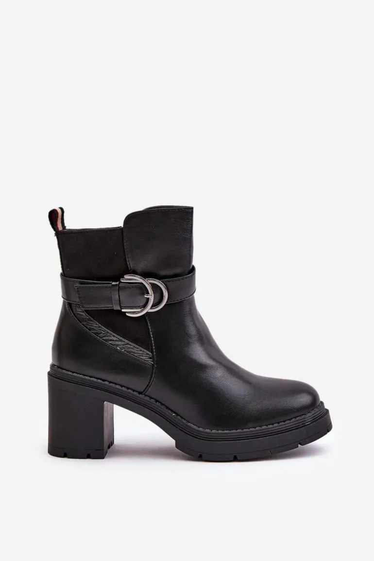 Botki Damskie Na Obcasie Słupku Ocieplane Na Zamek Czarne Inabelle