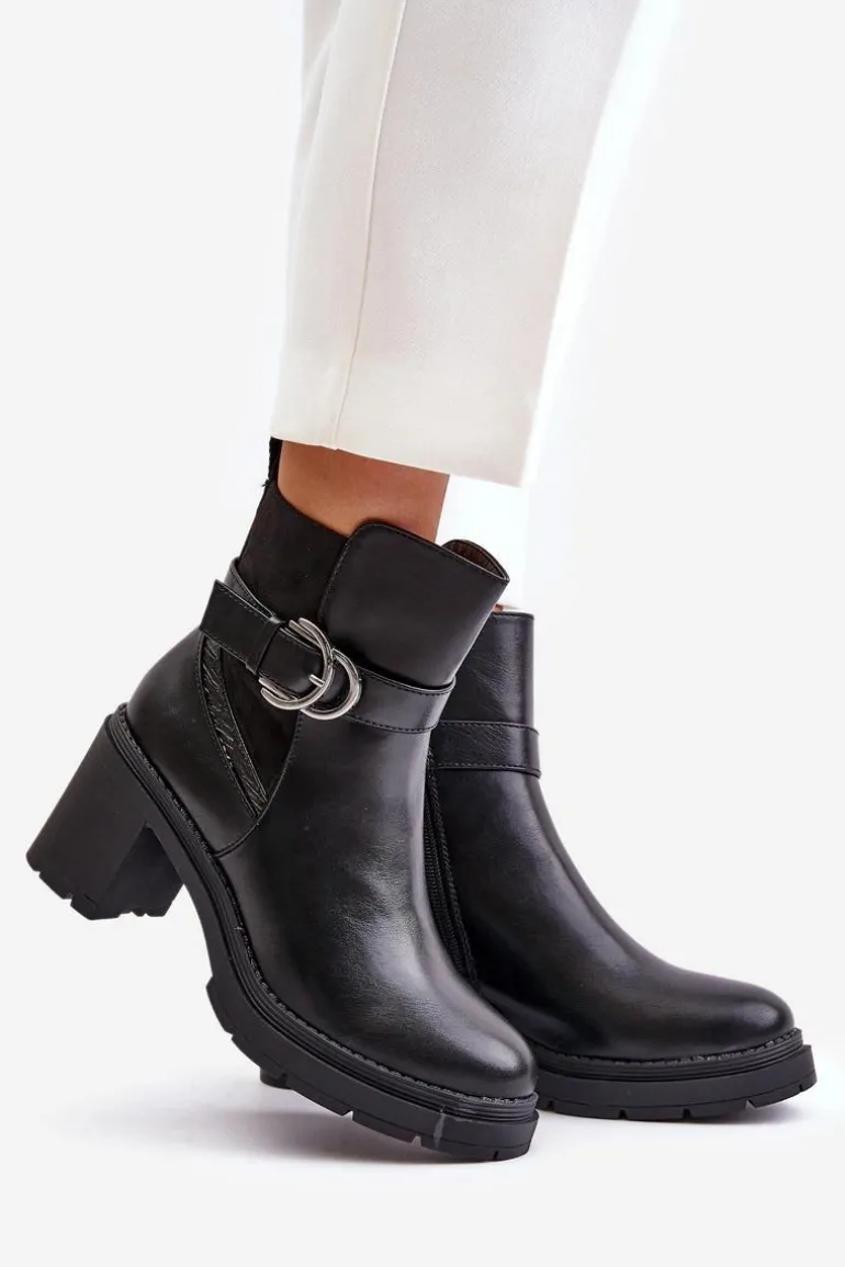 Botki Damskie Na Obcasie Słupku Ocieplane Na Zamek Czarne Inabelle