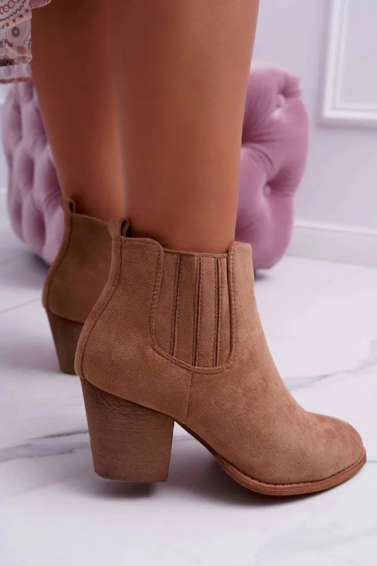Botki Damskie Na Obcasie Zamszowe Beżowe Gomen