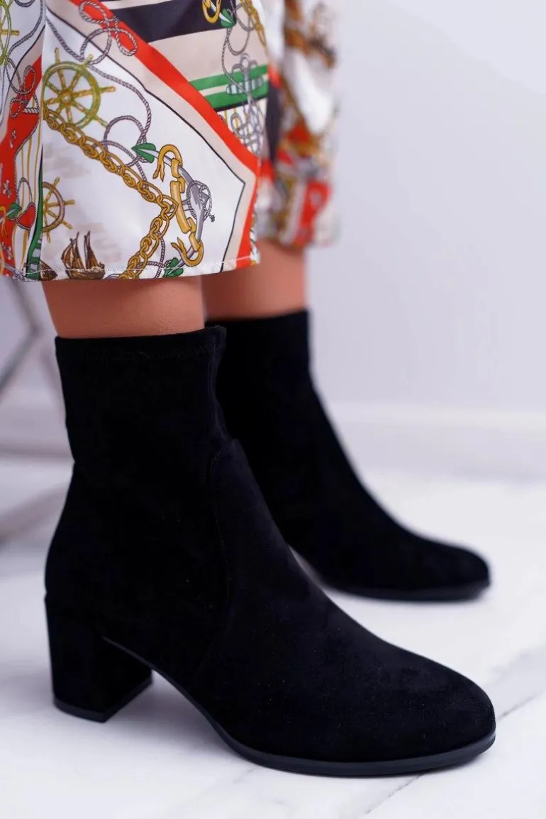 Botki Damskie Na Obcasie Wiosenne Sergio Leone Wsuwane Czarne LikeStar