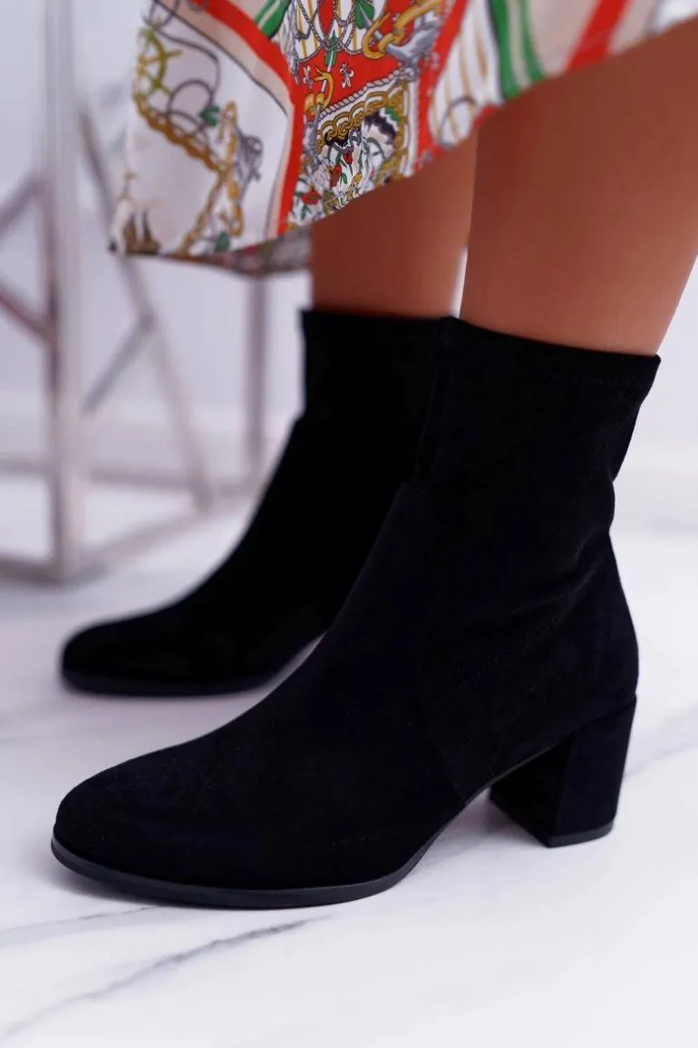 Botki Damskie Na Obcasie Wiosenne Sergio Leone Wsuwane Czarne LikeStar