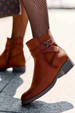 Botki Damskie Na Płaskim Obcasie Brązowe Noria