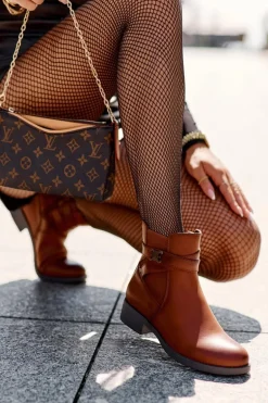 Botki Damskie Na Płaskim Obcasie Brązowe Noria