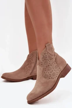 Botki Damskie Na Płaskim Obcasie S.Barski HY52-532 Beżowe