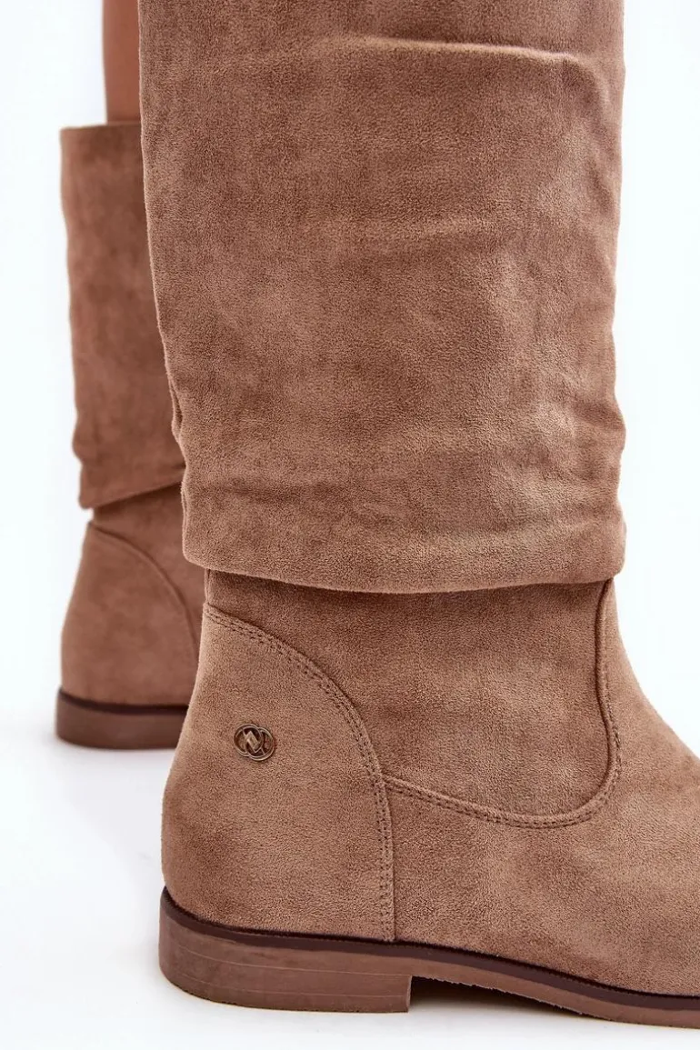 Botki Damskie Na Płaskim Obcasie Z Marszczoną Cholewką Beżowe Kotine