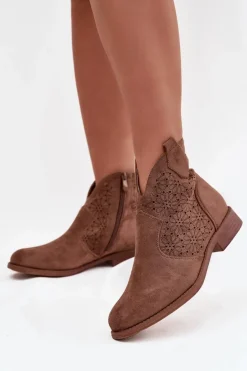 Botki Damskie Na Płaskim Obcasie S.Barski HY52-532 Brązowe