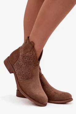 Botki Damskie Na Płaskim Obcasie S.Barski HY52-532 Brązowe