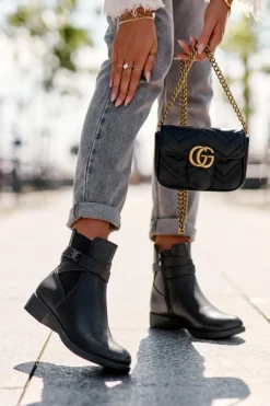 Botki Damskie Na Płaskim Obcasie Czarne Noria