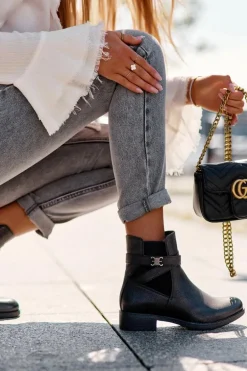 Botki Damskie Na Płaskim Obcasie Czarne Noria