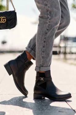 Botki Damskie Na Płaskim Obcasie Czarne Noria