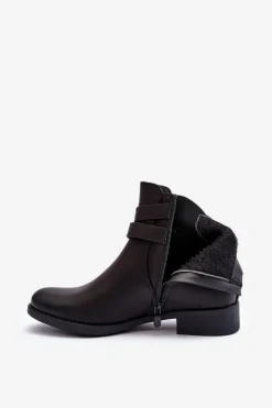 Botki Damskie Na Płaskim Obcasie Czarne Noria