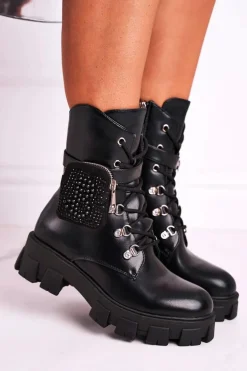 Botki Damskie Na Platformie Ocieplane Czarne Seul