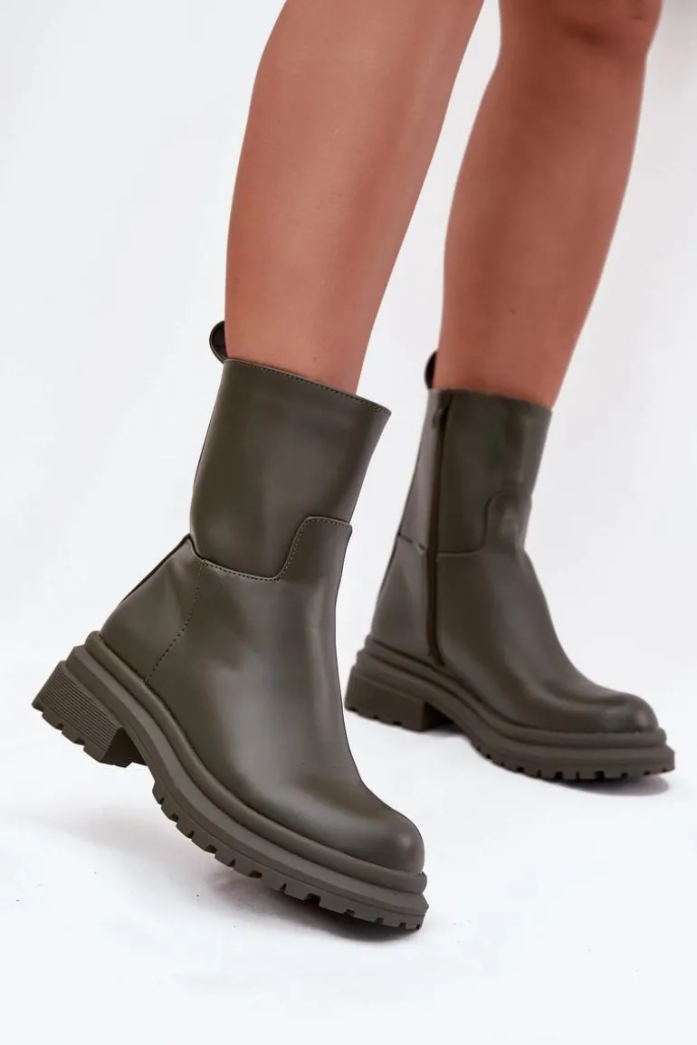 Botki Damskie Na Platformie I Płaskim Obcasie Zielone Levira