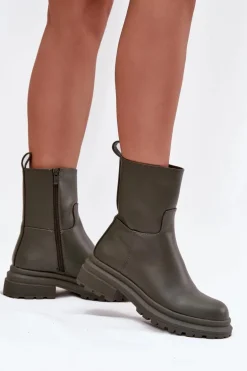 Botki Damskie Na Platformie I Płaskim Obcasie Zielone Levira