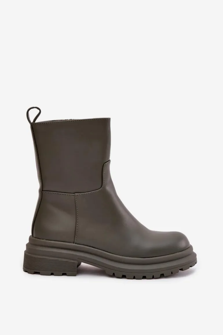 Botki Damskie Na Platformie I Płaskim Obcasie Zielone Levira