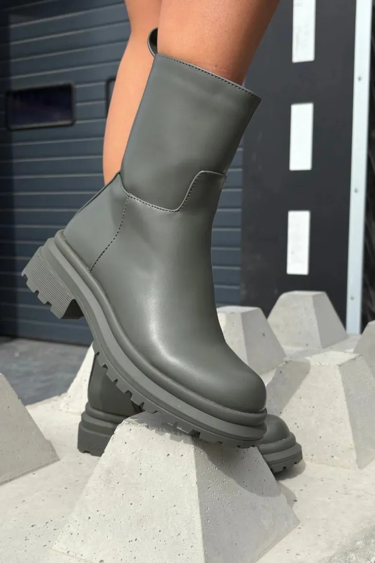 Botki Damskie Na Platformie I Płaskim Obcasie Zielone Levira