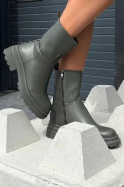 Botki Damskie Na Platformie I Płaskim Obcasie Zielone Levira