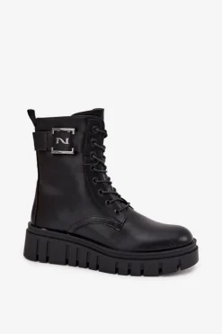 Botki Damskie Na Platformie Z Ozdobnym Detalem Ocieplane Czarne Lyrana