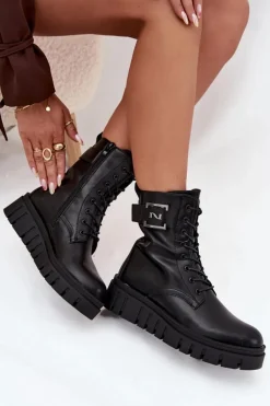 Botki Damskie Na Platformie Z Ozdobnym Detalem Ocieplane Czarne Lyrana