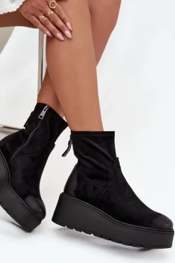 Botki Damskie Na Platformie Ocieplane Vinceza 58596 Czarne