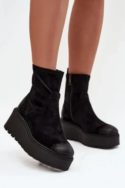Botki Damskie Na Platformie Ocieplane Vinceza 58596 Czarne