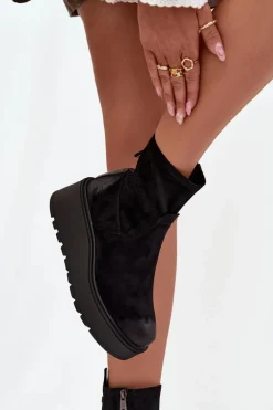 Botki Damskie Na Platformie Ocieplane Vinceza 58596 Czarne