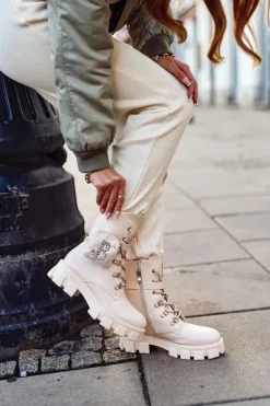 Botki Damskie Na Platformie Ocieplane Beżowe Seul