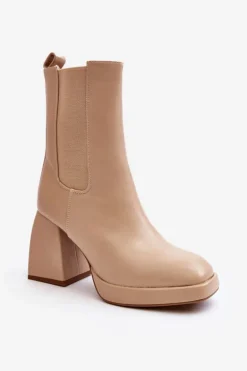 Botki Damskie Na Platformie I Obcasie Beżowe Stelares