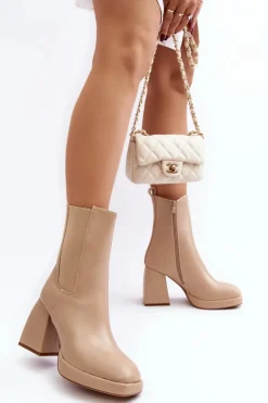 Botki Damskie Na Platformie I Obcasie Beżowe Stelares