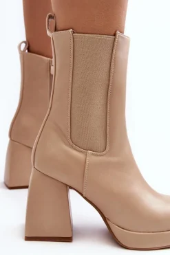 Botki Damskie Na Platformie I Obcasie Beżowe Stelares