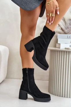 Botki Damskie Na Platformie I Masywnym Obcasie S.Barski HY42-739 Czarne