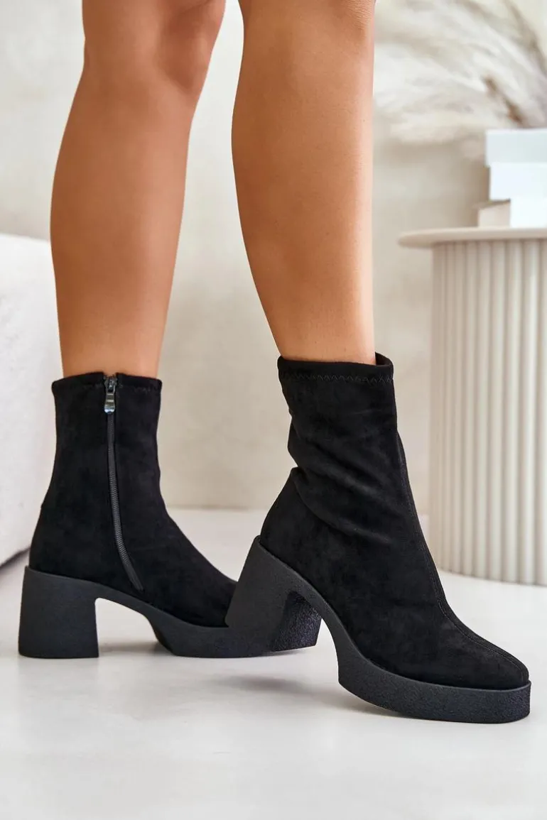 Botki Damskie Na Platformie I Masywnym Obcasie S.Barski HY42-739 Czarne