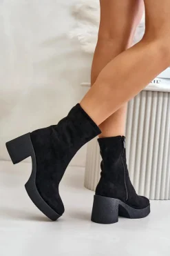 Botki Damskie Na Platformie I Masywnym Obcasie S.Barski HY42-739 Czarne