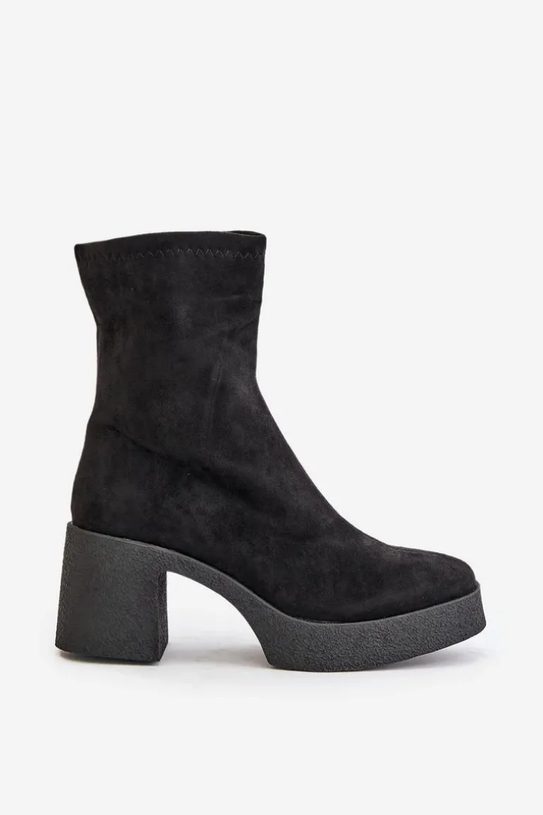 Botki Damskie Na Platformie I Masywnym Obcasie S.Barski HY42-739 Czarne