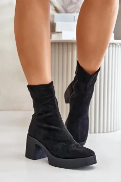 Botki Damskie Na Platformie I Masywnym Obcasie S.Barski HY42-739 Czarne