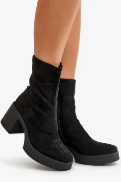 Botki Damskie Na Platformie I Masywnym Obcasie S.Barski HY42-739 Czarne