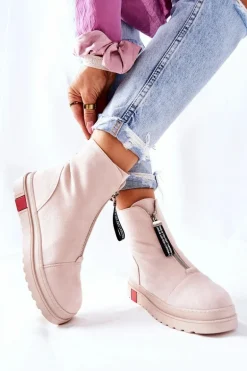 Botki Damskie Na Platformie Beżowe Charlee