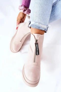 Botki Damskie Na Platformie Beżowe Charlee