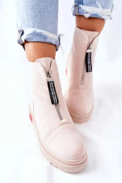 Botki Damskie Na Platformie Beżowe Charlee