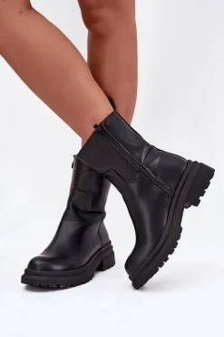 Botki Damskie Na Platformie I Płaskim Obcasie Czarne Levira